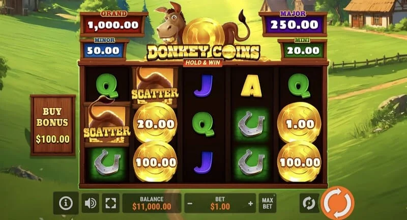 Donkey Coins Hold & Win - skrin utama dengan kekili